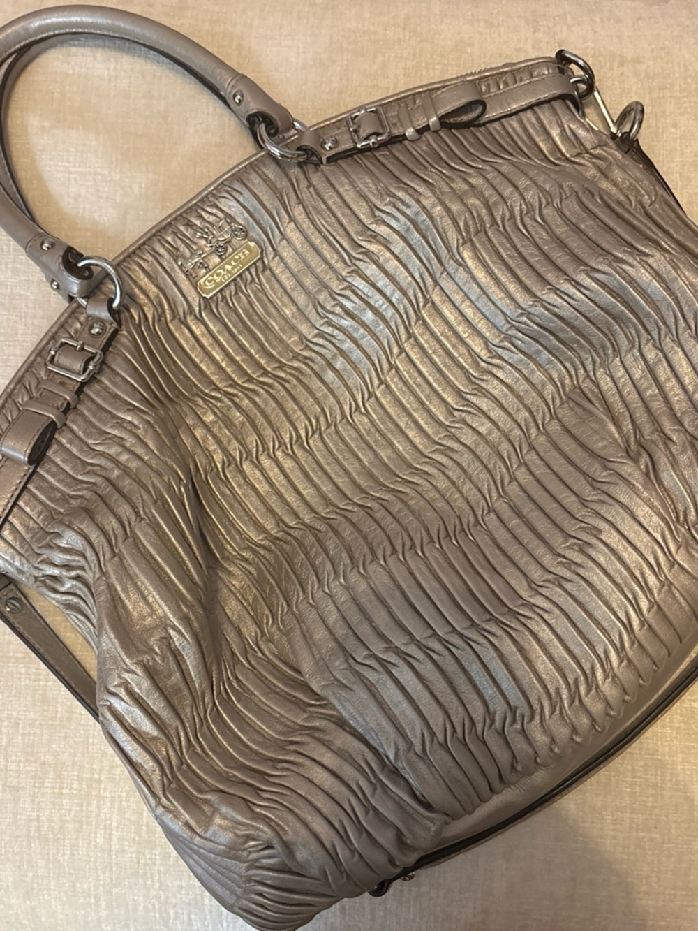 Coach Madison  Metallic Gray Ruched Leather bag